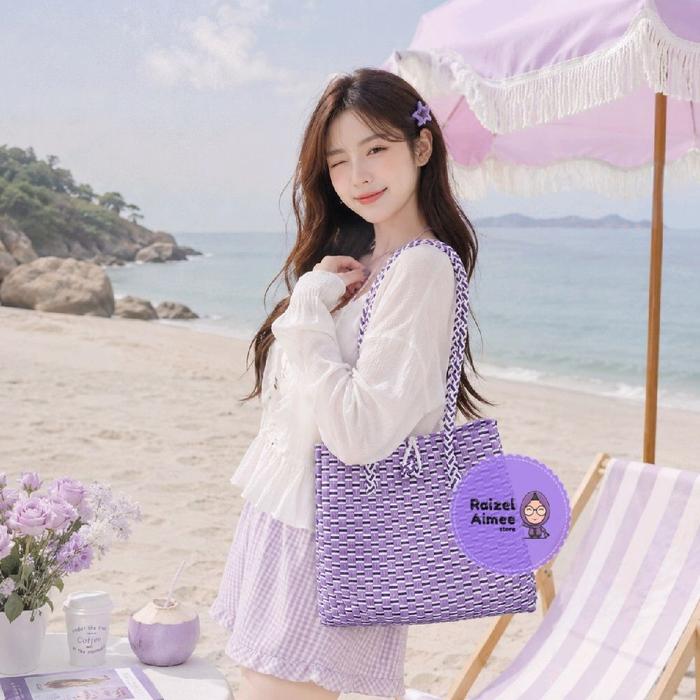 TAS JALI UNGU LILAC PUTIH / TAS KERANJANG UNGU LILAC PUTIH