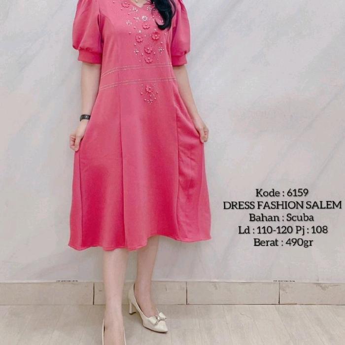 Dress Fashion Salem Kode 6159 - Bahan Scuba, Ld 110-120, Pj 108, Berat 490gr