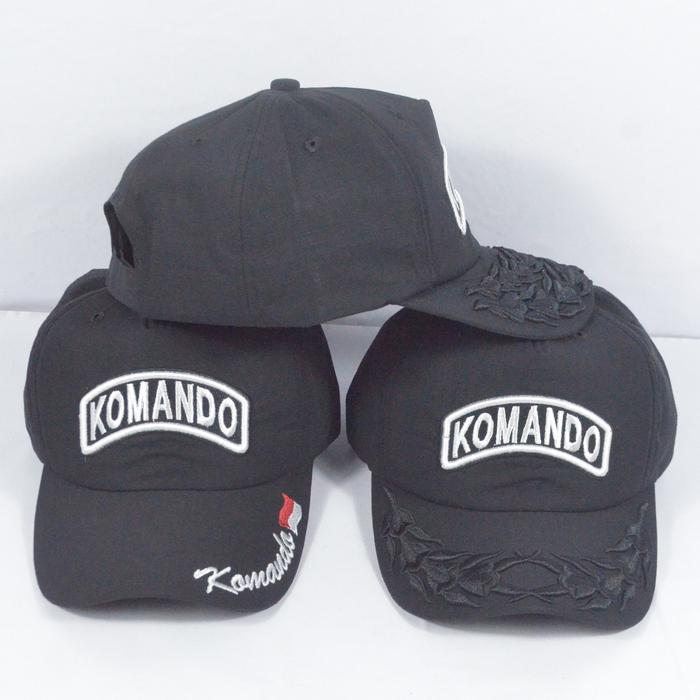 Topi TNI AD Bordir Depan Komando 3D Kain Ribstob TR Hitam Anggota Pamen Pati Material Pool Cotton Fi