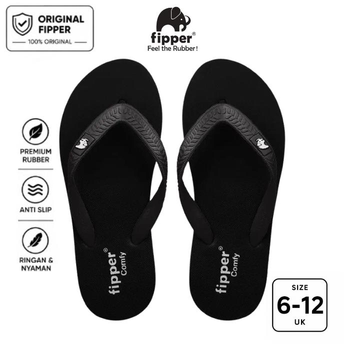 Fipper Comfy Sandal Jepit Anti Slip Pria Wanita Original Ringan Nyaman Hitam Black / Black