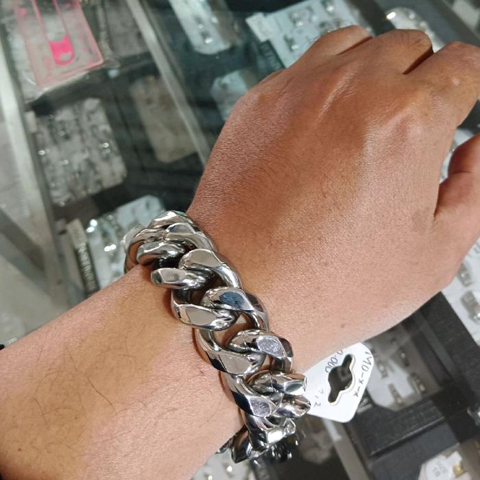 Gelang Pria Rantai Big Size Jumbo Titanium panjang 24 cm 316L Silver