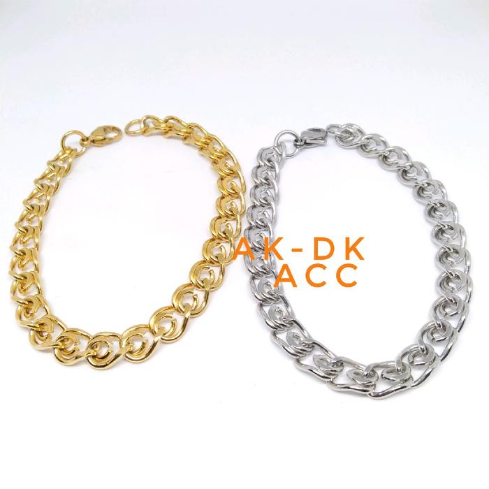 Gelang Gold Silver Rantai Pipih / Gelang titanium pria wanita Bangle