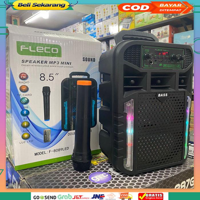 Speaker bluetooth Fleco F-8089led bonus mic karaoke speaker model koper 8,5inch