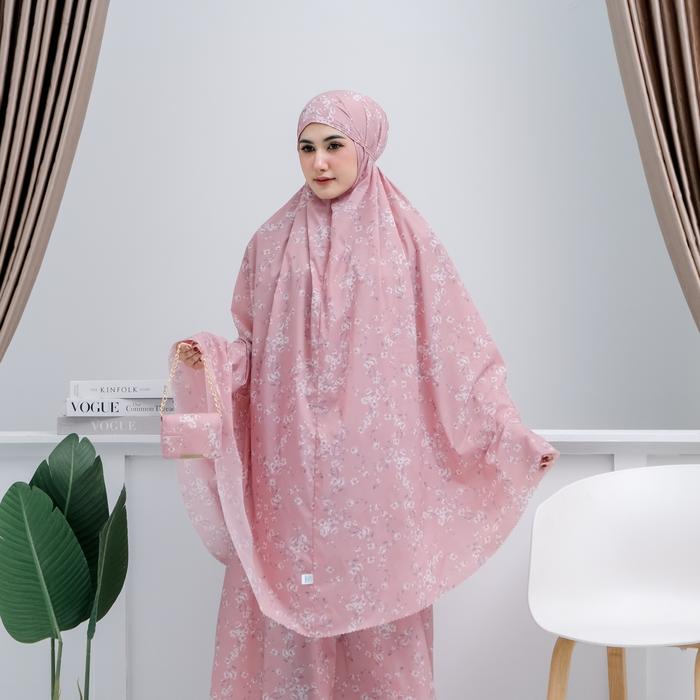 MUKENA TRAVEL 2IN1 MINI LASER CUT MOTIF FREE SAJADAH BY RUHI Atasan Nyaman Parasut Dewasa Pouch Cant