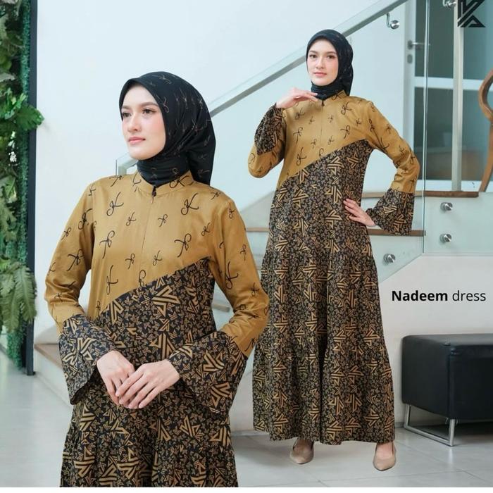 Karen Dres by korina koleksi Bhadshopbutik premium Nadeem Dres korina Gamis Linen Wanita Panjang Pes