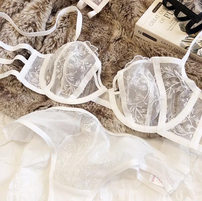 Bra Set Lingerie Elegan Model 9296 Warna Putih Bahan Satin Premium Ukuran 36B 80B