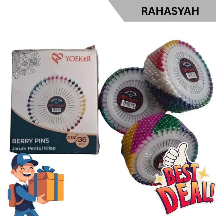 Yoeker Jarum pentul warna kilap lingkar berry pins 1 pack isi 1 lusin