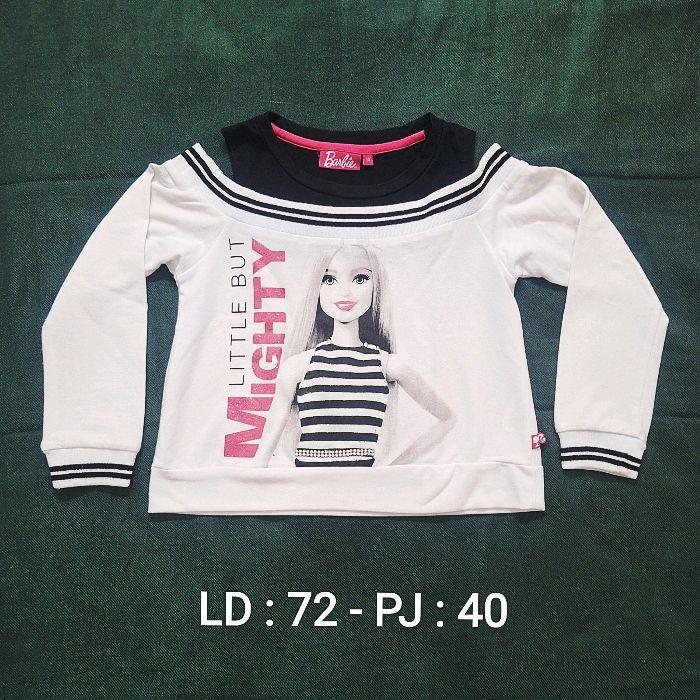 Baju Atasan Kaos Anak Perempuan "BARBIE" Lengan Panjang Putih - Size 10 (Preloved/bekas)