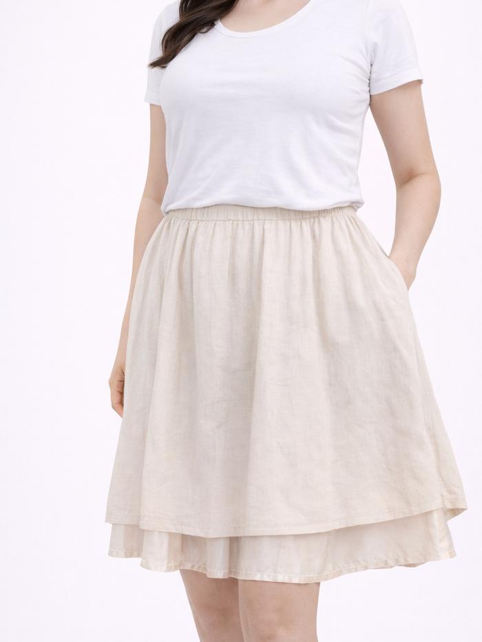 skirt midi bouna giornata cream flare rok polos branded wanita