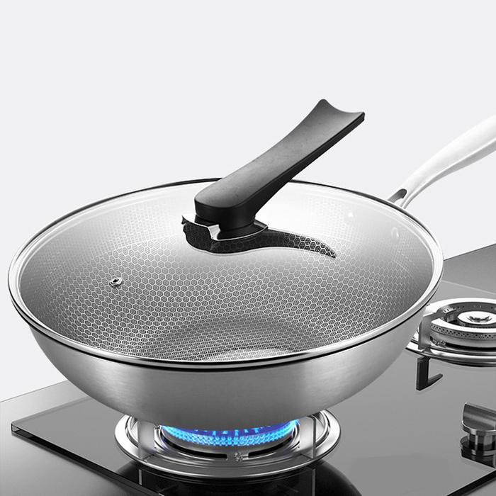 Honeycomb Handmade Stainless Steel Wok Without Lid Skillet Thick Wok