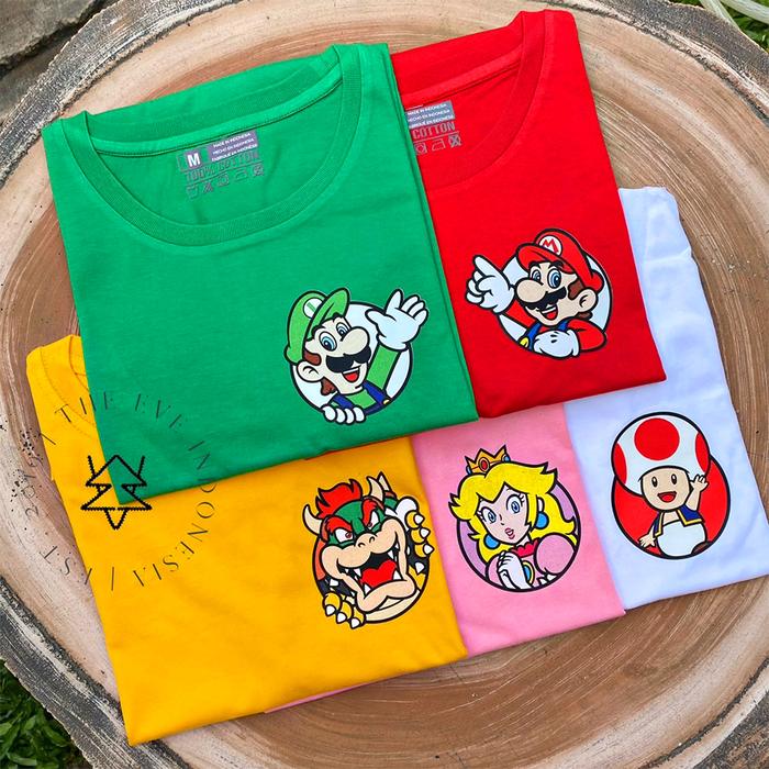 Theeve KAOS TSHIRT SUPER MARIO BROS I Atasan Korea Anak Dewasa Wanita Pria Unisex Oversize Jumbo Big