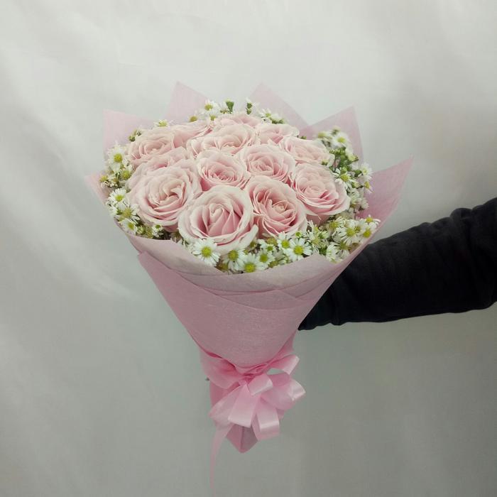 Handbouquet Bunga Mawar Pink Muda Asli Hadiah Wisuda Biru Buket Gold Kertas Promo