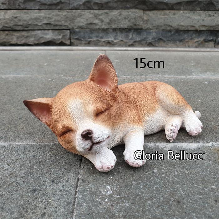 patung pajangan anjing cihuahua tidur miniatur chiwawa