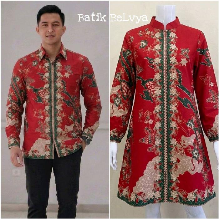 Set coupel kemeja + tunik motif bahan katun premium murah berkualitas / batik tulis asli sragen solo