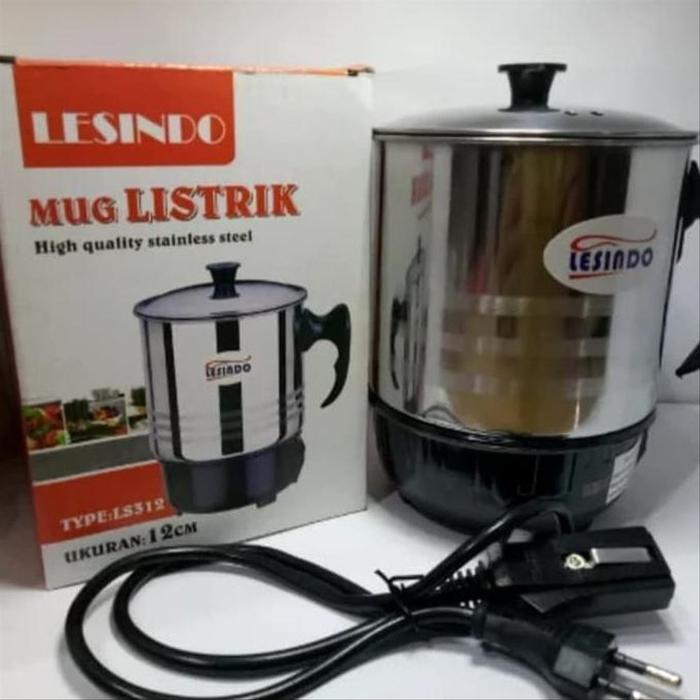 Mug Teko Listrik Pemanas Air Lesindo Stainless 12 Cm Hiter Heater Masak Air Listrik