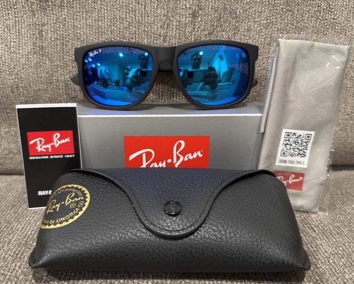Kacamata RayBan Justin RB4165 622/55 54mm Black Lens Blue MIrror Polarized Original