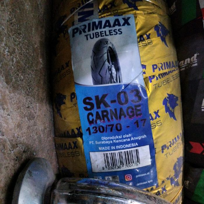 PRIMAAX Ban Tubeless SK-03 Carnage 130/70-17 Dibuat di Indonesia oleh PT Surabaya Kencana Anggrah