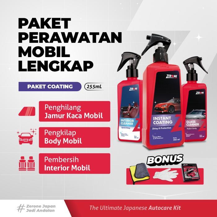 Zerone Paket Coating Mobil - Glass Cleaner Anti Jamur Kaca, Interior Cleaner & Instant Coating Pengk
