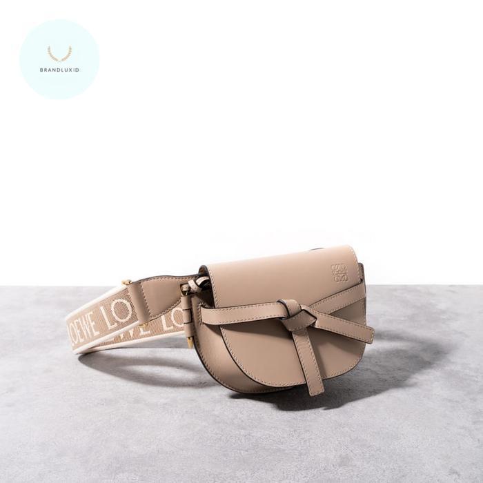 LOEWE MINI GATE DUAL BAG IN SOFT CALFSKIN JACQUARD SAND DUSTY BLUE