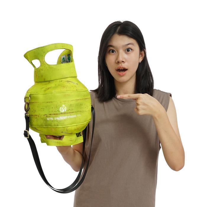 Tas Bentuk Tabung Gas Hijau LPG Ijo Melon Kado Unik Model Fashion Show