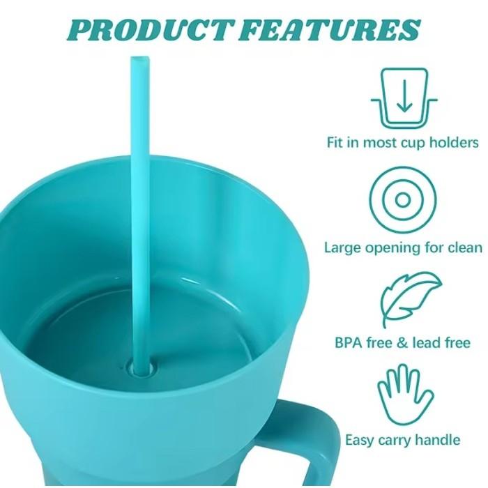 Gelas Mangkok Mug Cangkir Sedotan Set Plastik Minum Snack Cemilan Popcorn Cup Movies Travel Portable