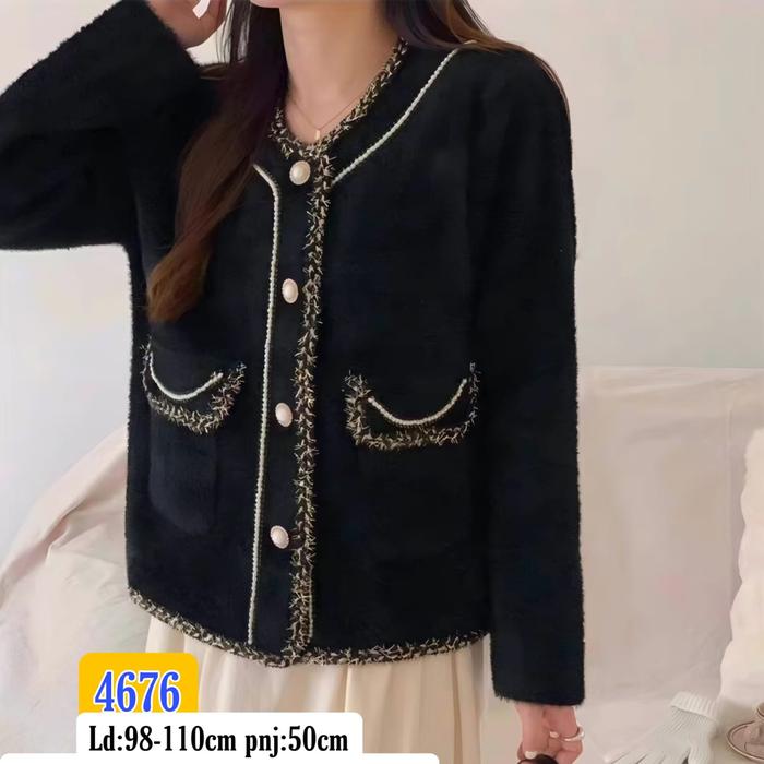 Arsofashionshop/Cardi Rajut Bulu Mutiara 4676/Atasan Casual Wanita Rompi Rajut Lengan Panjang Baju C