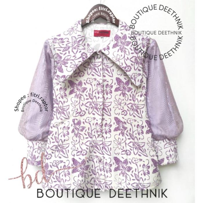 TERLARIS Deethnik blus batik cap asli warna ungu muda mix brokat MURAH