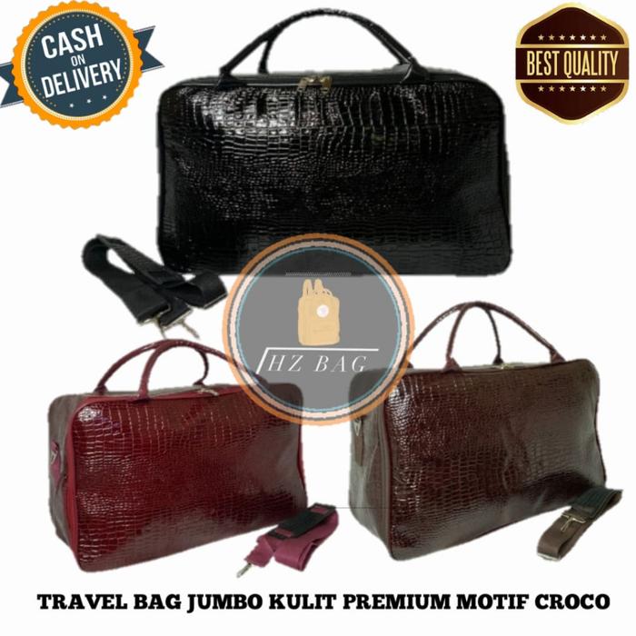 Travel Bag Jumbo Kulit Premium Motif Croco / Tas Koper Kulit Waterproof Sintesis / Tas Traveling / T