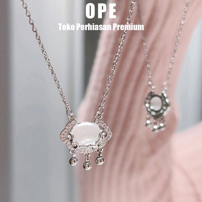 Kalung Perak S925 Batu Akik Putih Liontin Gembok Keberuntungan Bisa Disesuaikan COD