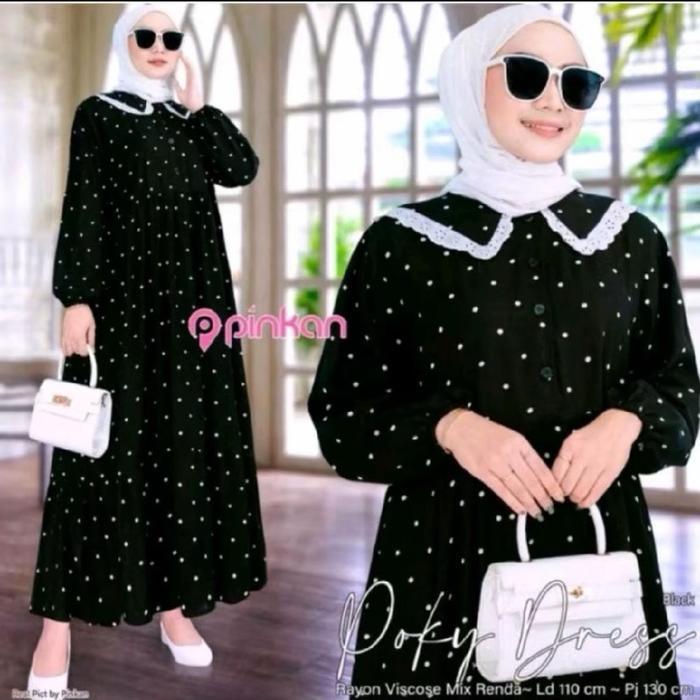 MIDIDRESS POKY/ GAMIS VIRAL POLKADOT DERES MUSLIM BAHAN KATUN