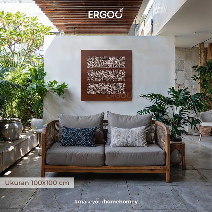 ERGOO KALIGRAFI AYAT KURSI JUMBO KAYU TIMBUL 3 BARIS - HIASAN DINDING BESAR & MEWAH (UKURAN 80-120CM