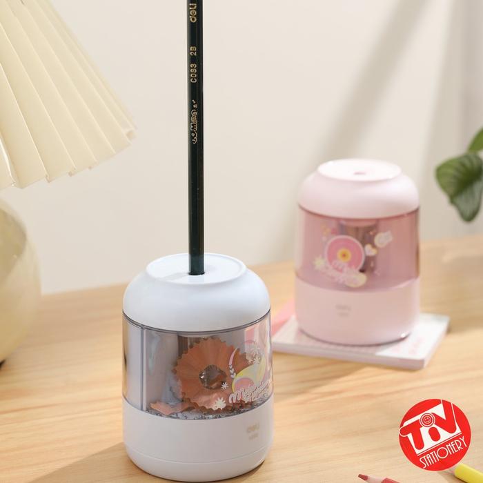 [DELI X AGNEZ MO] Deli Electric Rotary Sharpener / Rautan Pensil Otomatis Hasil Runcing dan Halus CH