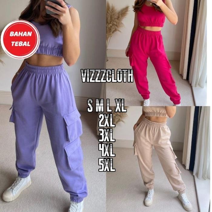 CELANA PANJANG WANITA JOGER KARGO TIGA SAKU KEMPOL WANITA KOREAN STYLE JUMBO S M L XL 2XL 3XL 4XL 5X
