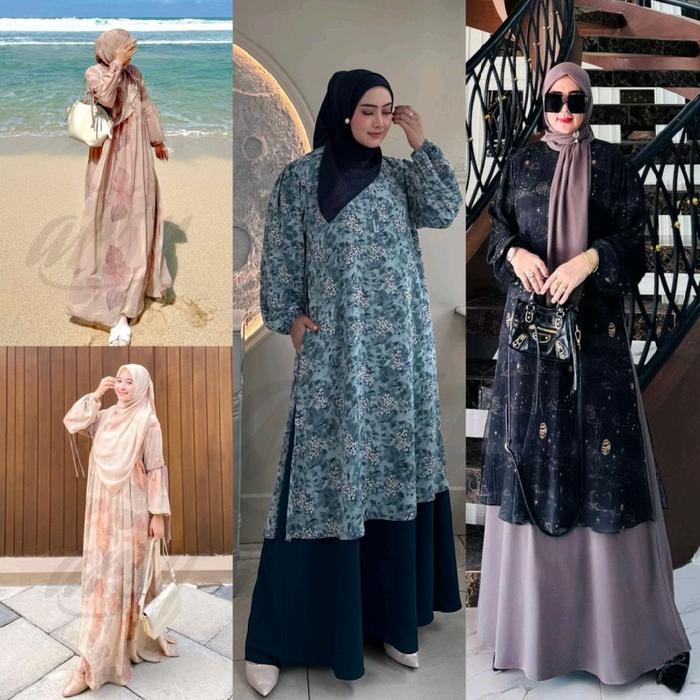 AYDEEN SET SEGI EMPAT JUMBO HIJAB MOTIF PHASMINA GAMIS MOTIF BUNGA SET BABYDOLL CERUTI MOTIF SET SCA