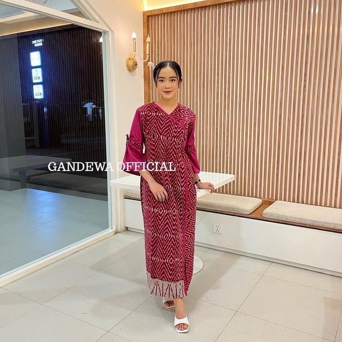 MONIC  Long Dress Gamis Tenun Blanket Motif Pink Fanta