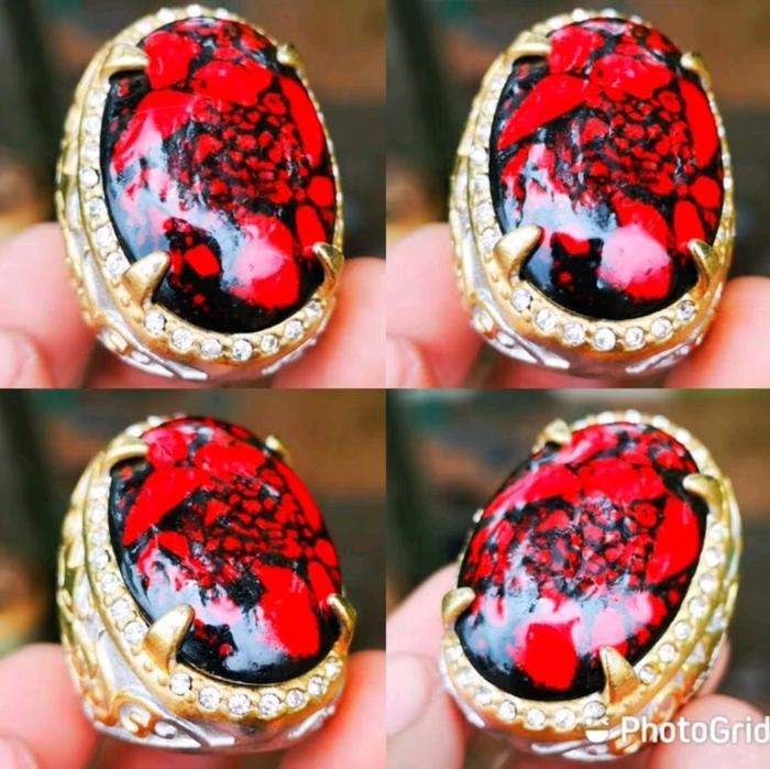 Cincin pria batu pirus merah ring titanium engagement