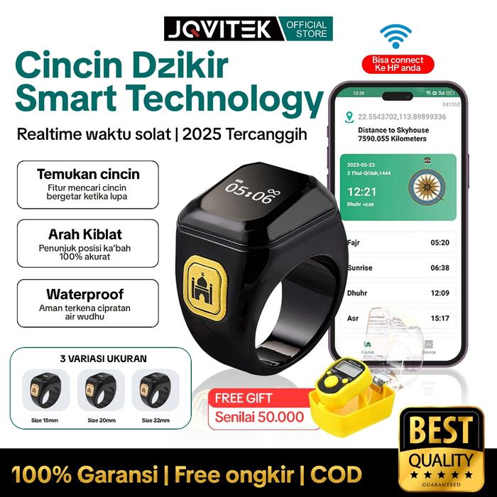 Jqvitek Smart Ring Zikir Cincin Tasbih Digital LED Display Bluetooth & Tahan Air - SR01