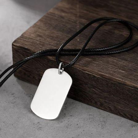 Kalung Tali Satin Plat Army Besi Putih Tahan Karat / Kalung Pria Bola Bola Liontin plat