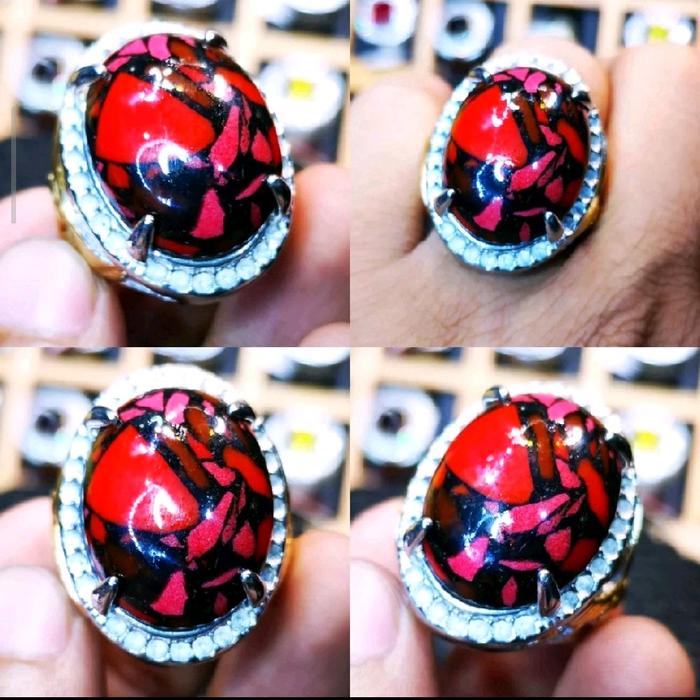 BATU CINCIN VIRUS MERAH SERAT HITAM SUPER JUMBO