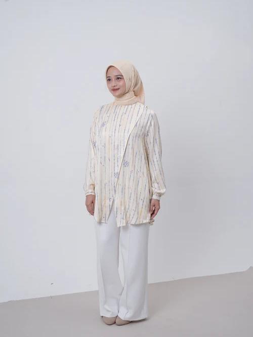 ELZATTA Tunik Asimetris Saffron Splatter - Tunik Motif Bunga Saffron dengan Desain Elegan dan Nyaman