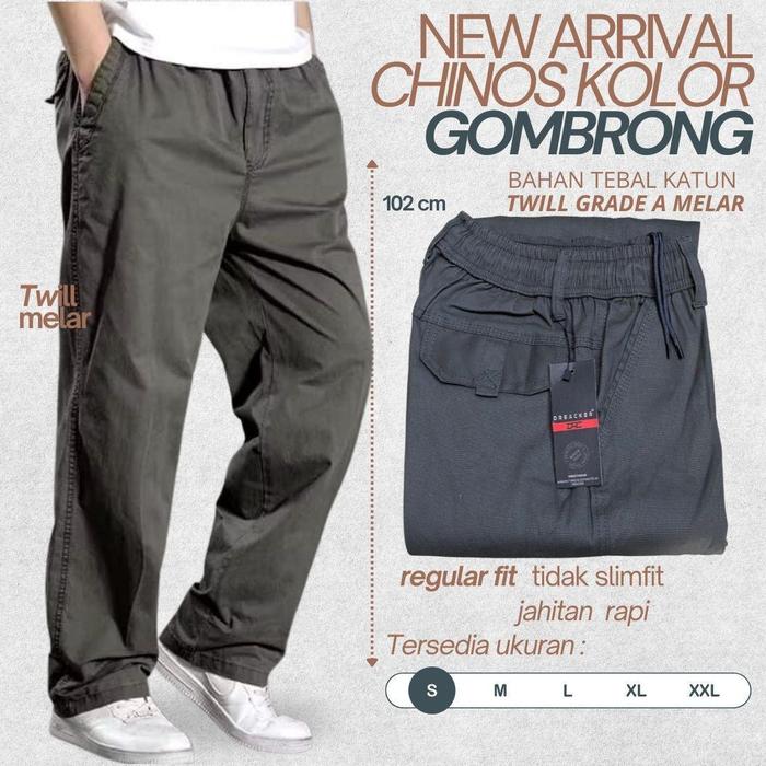 SAM Celana Panjang Pria Vintage Gombrang Kekinian Viral Chinos Loose Korean Style Hitam Cream Size M