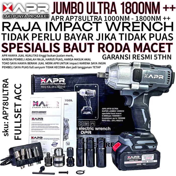 Impact Wrench Apr Jumbo 1800Nm Ultra Ap78 Impek Bor Pembuka Baut Roda Cvt Macet