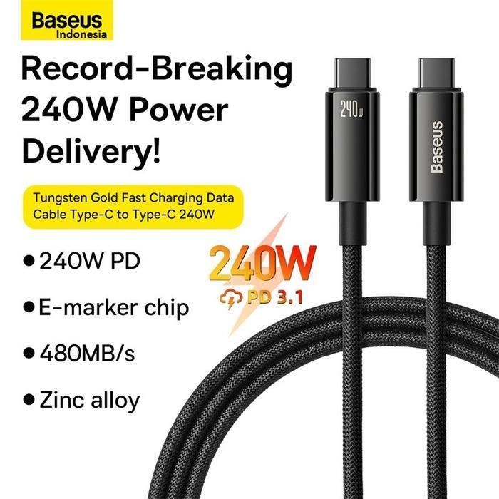 Baseus Kabel Data Tungsten Gold Type C To Type C 240W 5A Pd 3.1 3A Super Fast Charging Power Deliver