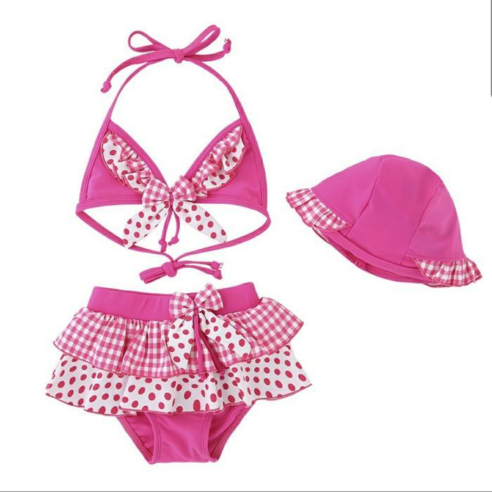 Bikini Import 3 PCS Swimwear Halter Neck Hot Pink Polkadot Kotak Tppi