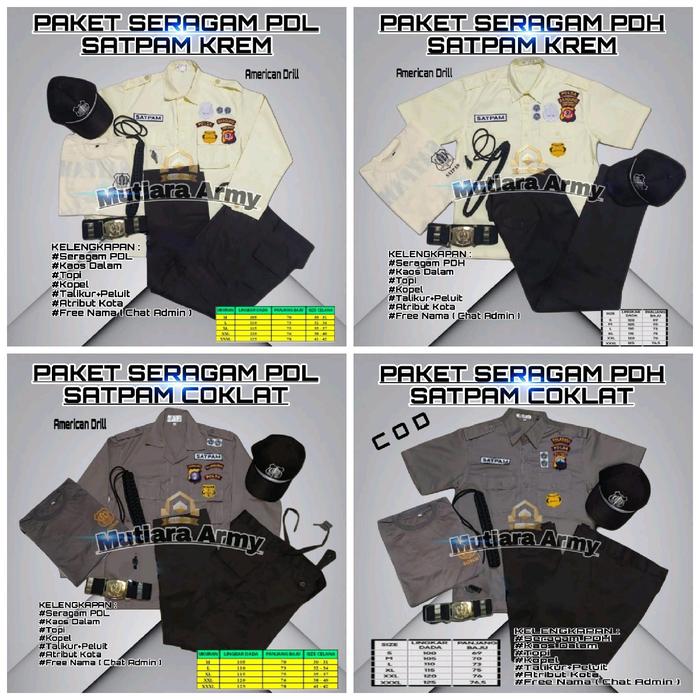 SERAGAM SATPAM PDH PDL LENGKAP Coklat & Krem American Drill Ukuran M-3XL Paket Lengkap dengan Atribu