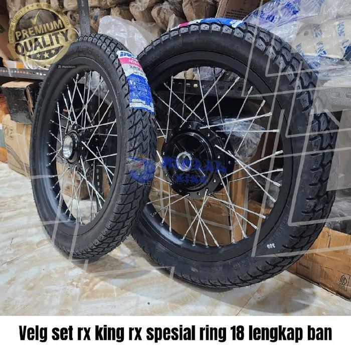 pelek velg velk set rx king rx spesial ring 18 lebar 160/185 rossi hitam lengkap ban NR65 depan dan 