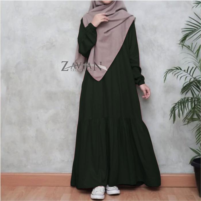 Zavian Collection Dress Abaya Serut Lengan Karet / Basic abaya Polos Remaja Santri Putri Kekinian Uk