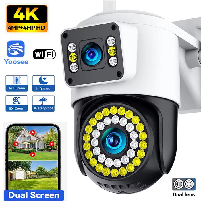 4K 8MP WiFi Camera Yoosee Outdoor Dual Lens Dual Screen CCTV Security Protection Ai Tracking Street 