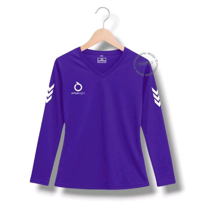 Baju Olahraga Wanita Muslim Lengan Panjang Kaos Running Lari Gym Senam Bulu Tangkis Polos Tunik ungu