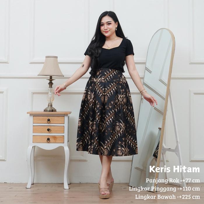KERIS HITAM ROK 7/8 BAWAHAN WANITA ROK BATIK PANJANG 7/8 DEWASA BAHAN KATUN MAYUNG HALUS PREMIUM MOT